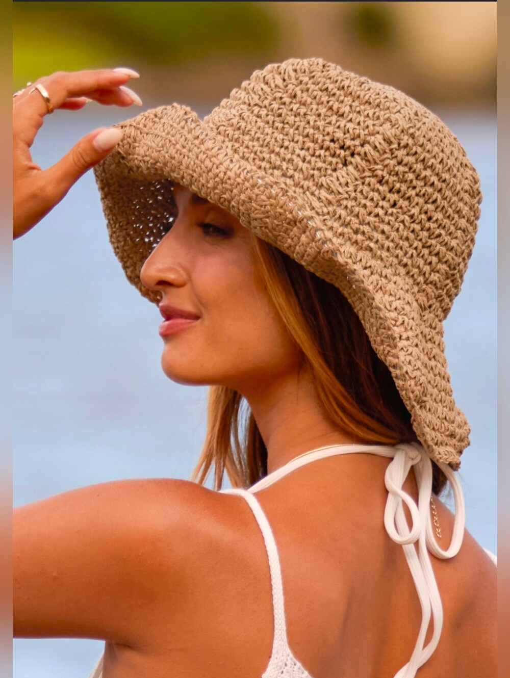Vintage Crushable Seagrass Sun Hat with Rope Accent - Brown One Size
